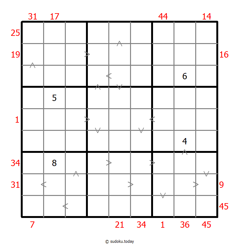 Hybrid Sudoku ( X Sums + Greater Than ) 2025年12月05日