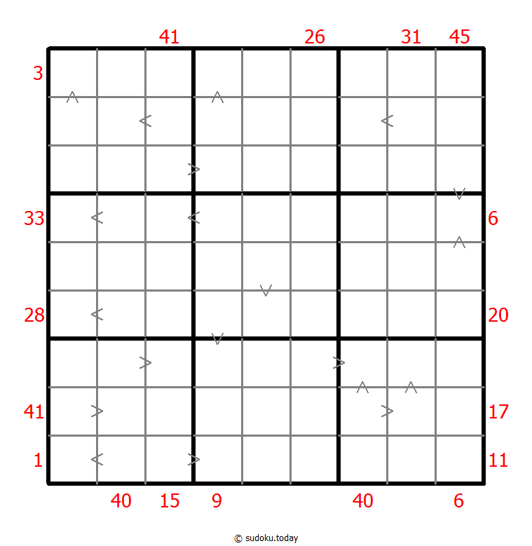 Hybrid Sudoku ( X Sums + Greater Than ) 2025年12月15日