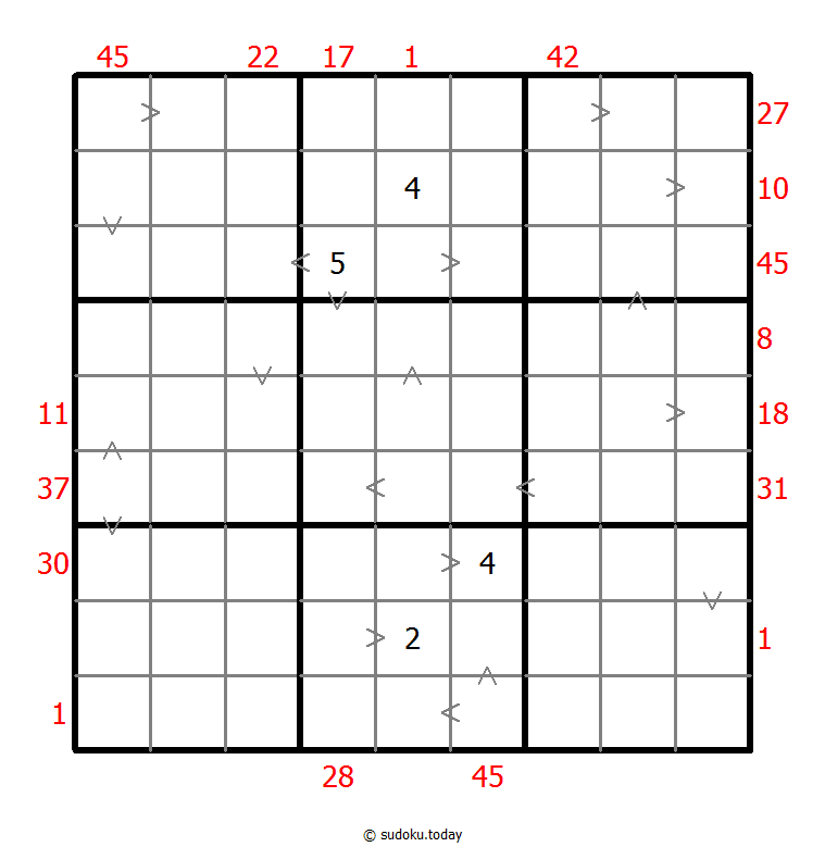 Hybrid Sudoku ( X Sums + Greater Than ) 2025年11月30日