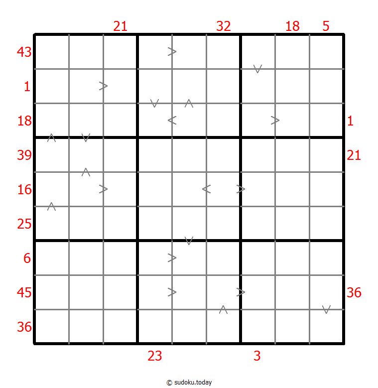 Hybrid Sudoku ( X Sums + Greater Than ) 2026年01月30日