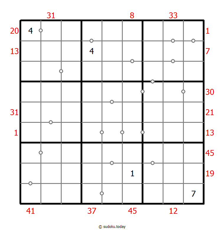混合数独（XSum+非全标连续） 示例题图