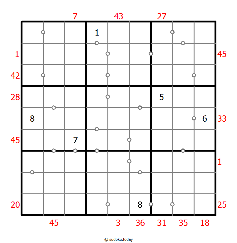 混合数独（XSum+非全标连续） 示例题图