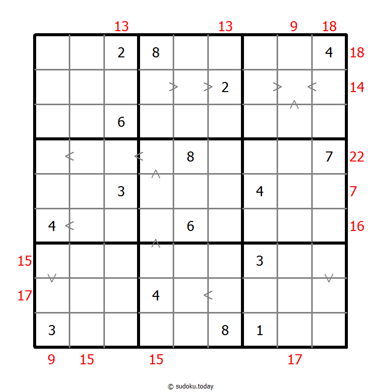 混合数独（数比+边框和） 示例题图